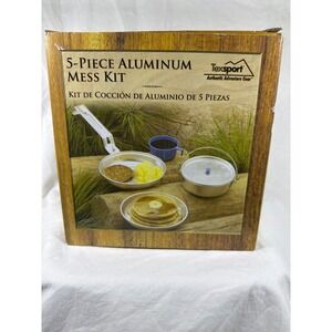Texsport 5 Piece Aluminum Mess Kit Camping Cookware Set Silver Lightweight New